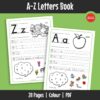 A handwriting workbook that helps learners practise writing both uppercase and lowercase letters of the alphabet from A–Z.