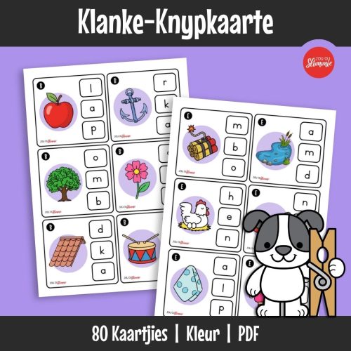 ’n Knypkaart-stel wat leerders help om beginklanke, middelklanke en eindklanke in eenvoudige woorde te identifiseer.