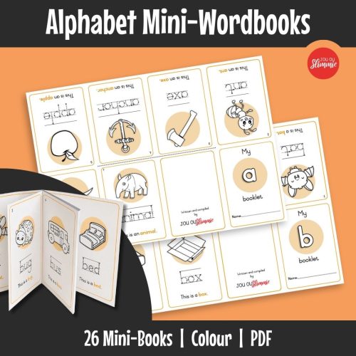 Alphabet Mini-Wordbooks is a set of small, foldable mini reading booklets designed to support early reading and writing through alphabet (beginning sound) practice.