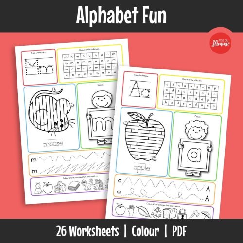 Fun worksheets for sound and letter recognition from a to z. Learners practise letters through various simple activities on each page.