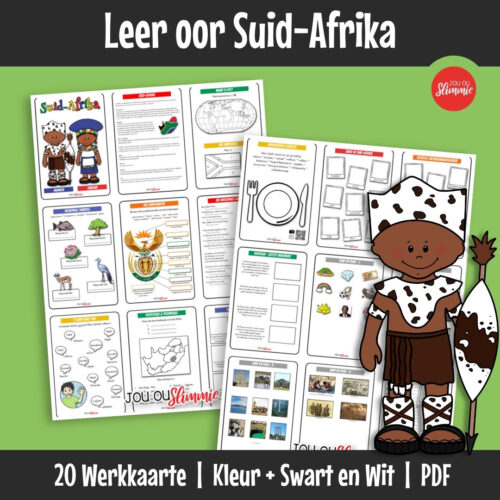 Ontdek Suid-Afrika – ’n land bekend vir sy kultuur, natuurskoon en ryk geskiedenis. Werk met kaarte, simbole, diere, historiese en interessante feite om die land beter te verstaan.