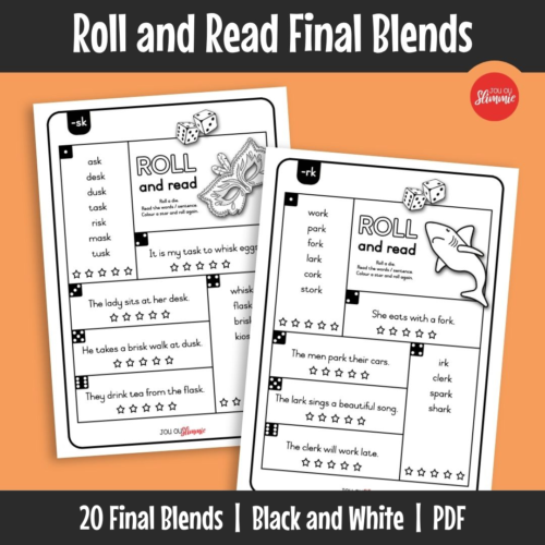 Roll and Read Final Blends Dice-based reading games that help children practise reading words with final blends. Learners roll, read, and repeat words to strengthen phonics patterns and reading fluency through play.