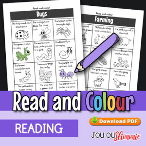 These 20 colouring reading cards help to practice reading and expand vocabulary. (Downloadable PDF)