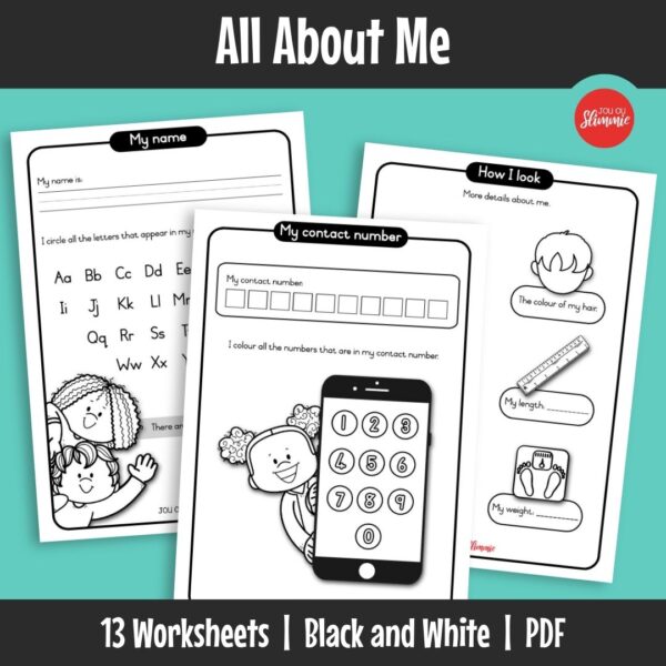 A workbook where children learn about themselves through simple, visual activities. Learners complete pages about identity, family and personal information.