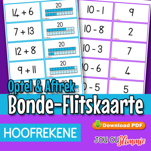 Optel en Aftrek flitskaarte vir hoofrekene-oefenin.
