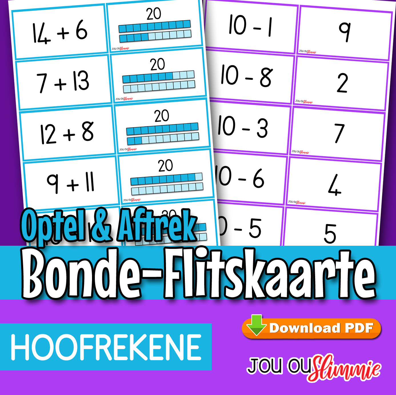 Optel en Aftrek Nommerbande-Flitskaarte | Self-korrigerend - Jou Ou Slimmie