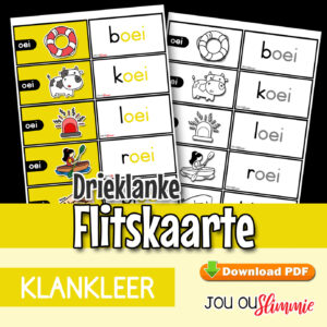 'n Stel flitskaarte wat fokus op woorde met drieklanke.