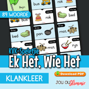 ’n Prettige klaskamerspeletjie wat leerders help om 89 KVK-woorde te oefen terwyl hulle klank-, luister-, praat- en leesvaardighede ontwikkel. (Aflaaibare PDF)