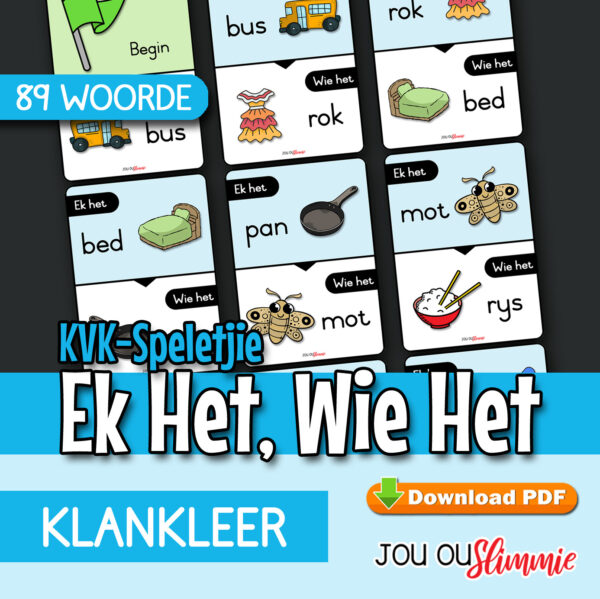 Ek Het, Wie Het kaartspeletjie om KVK-woorde te oefen.