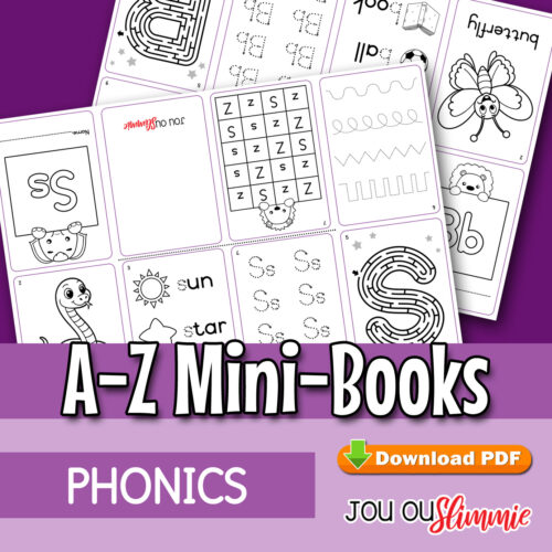 A-Z Mini-Books Print, cut, and fold these 26 cute A–Z mini-books full of fun activities to help children recognise and write letters. (Downloadable PDF)