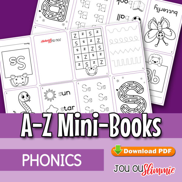 A-Z Mini-Books Print, cut, and fold these 26 cute A–Z mini-books full of fun activities to help children recognise and write letters. (Downloadable PDF)