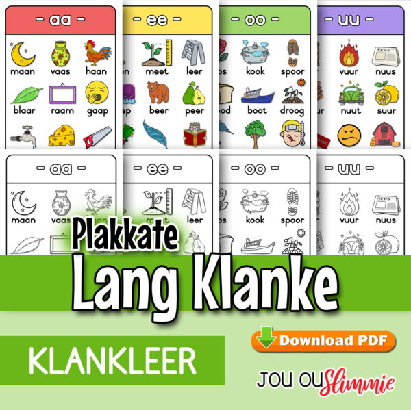 Stel A4-grootte plakkate vir die lang klanke.