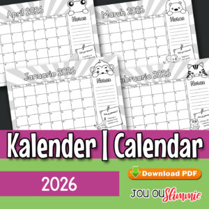 Kalender 2026 vir kinders. (Aflaaibare PDF)