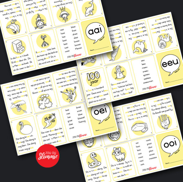 Mini-Leesboekies wat elkeen fokus op een drieklank.