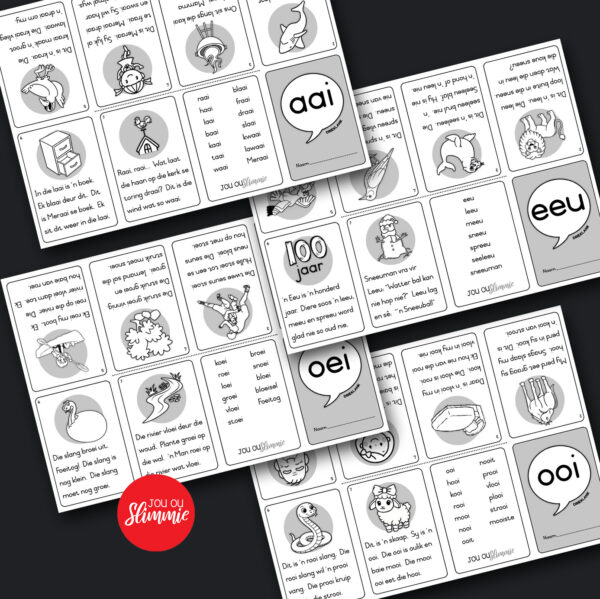 Mini-Leesboekies wat elkeen fokus op een drieklank.