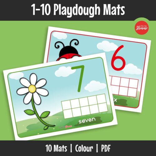 A set of fun playdough mats for younger children who want to practise counting and number recognition.