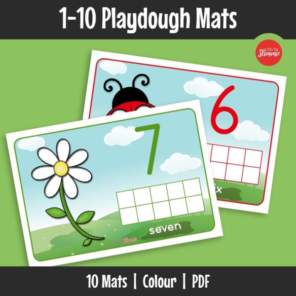 A set of fun playdough mats for younger children who want to practise counting and number recognition.