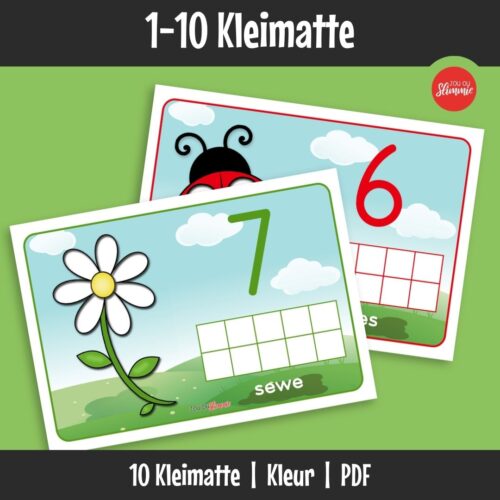’n Stel prettige kleimatte vir jonger kinders wat tel en getalherkenning wil oefen.