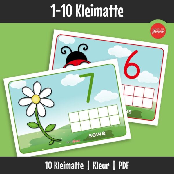 ’n Stel prettige kleimatte vir jonger kinders wat tel en getalherkenning wil oefen.