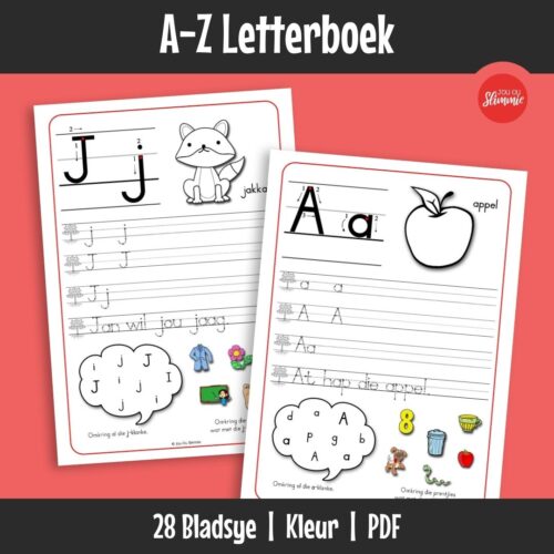 ’n Handskrif-werkboek wat leerders help om beide hoofletters en kleinletters van die alfabet van A–Z te oefen.