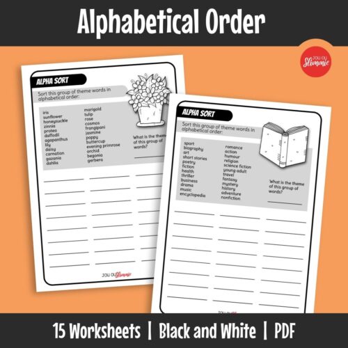 These worksheets help children practise putting words in alphabetical order while reinforcing spelling and theme-based vocabulary.