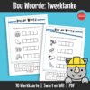 Hierdie knip-en-plak werkkaartstel om woorde met tweeklanke te bou. Leerders vorm woorde deur letters te knip en te plak om by prente te pas.
