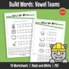 This cut-and-paste worksheet set for building vowel digraph words. Learners form words by assembling letter parts and matching them to correct pictures.