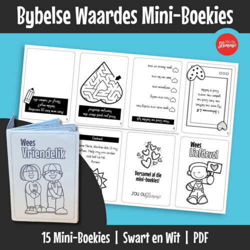 Interaktiewe mini-boekies wat kinders help om Christelike waardes te leer en toe te pas. Elke boekie fokus op 'n kernwaarde met eenvoudige, kindervriendelike inhoud deur lees, aktiwiteite en gebed.