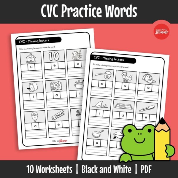 Helps children learn to read and write CVC words more easily through structured phonics activities. Children fill in missing letters, copy words, and use pictures for visual support.
