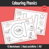 A set of phonics-based colouring worksheets that strengthen sound recognition, early reading skills, and word–picture association through engaging visual practice.