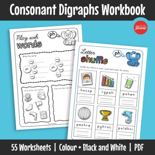 A set of worksheets designed to practise consonant digraphs through word-based activities. Learners work with different digraph patterns to build early spelling and word recognition skills.