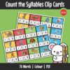 An interactive clip card activity that helps children identify and count syllables in words. Learners use clothespins to select the correct number of syllables while playing.