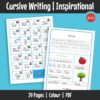 A cursive handwriting booklet with a nature and inspirational theme, designed to support handwriting practice and reading cursive text through meaningful quotes.