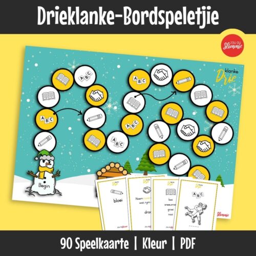 Hierdie is ’n bordspeletjie om woorde met drieklanke deur interaktiewe taalaktiwiteite te oefen. Leerders lees, spel en teken terwyl hulle die speletjiebord gebruik.