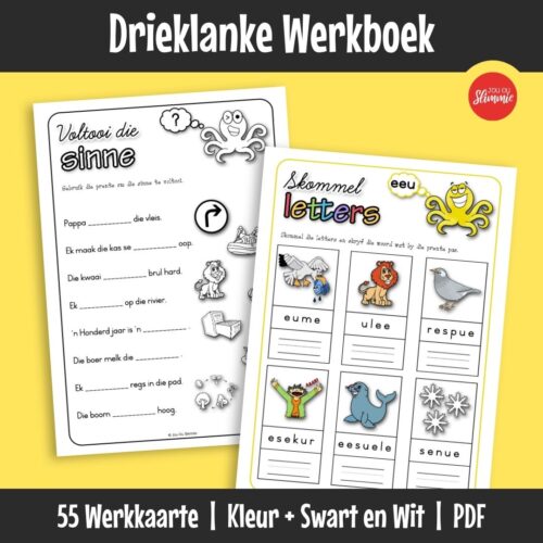 ’n Prettige werkboek om woorde met drieklanke te oefen. Leerders bou lees- en klankvaardighede deur eenvoudige stap-vir-stap oefeninge.