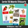 Hierdie is ’n stel van 150 flitskaarte met eenvoudige woorde en bypassende foto’s om vroeë woordeskat te ontwikkel. Kinders bou woordeskat deur visuele herkenning en herhaling.