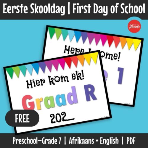 A set of first day of school posters designed for classroom photo opportunities from preschool to Grade 7. Each poster can be reused annually by updating the year.