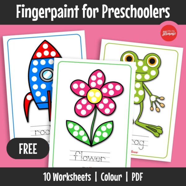 Fingerpaint for Preschoolers A fun set of finger paint activities designed to develop fine motor skills, hand control, and early learning through sensory play. Learners complete the pictures by filling the dots with finger paint while also being introduced to simple words.