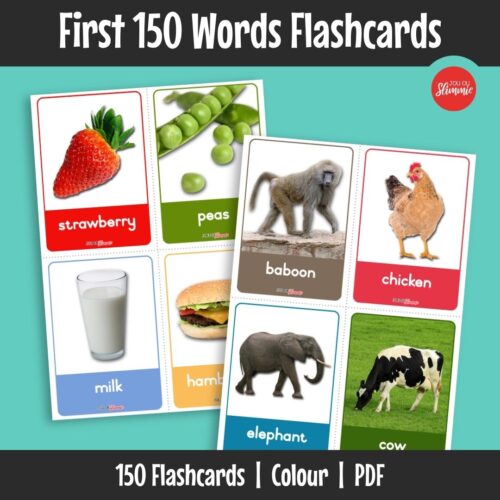 This is a set of 150 flashcards with simple words and matching photos to support early vocabulary development. Children build vocabulary through visual recognition and repetition.