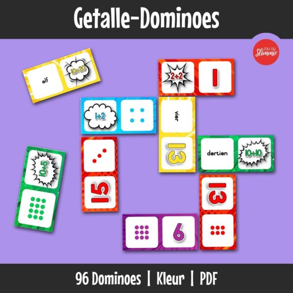 ’n Speletjie om getalle, getalname en basiese somme te oefen deur domino-teëls met mekaar te verbind.