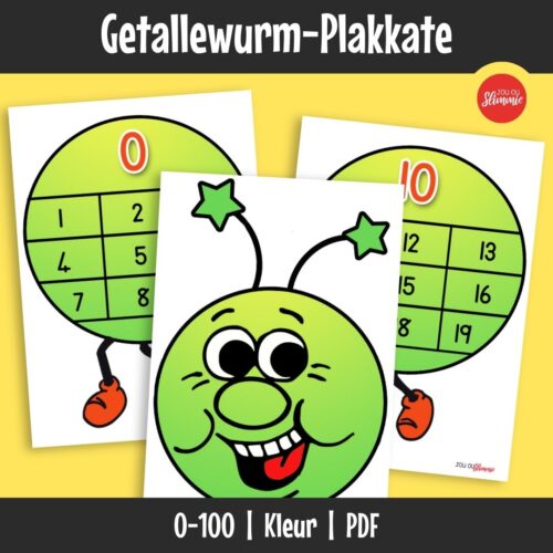 ’n A4-plakkaatstel wat leerders help om van 0 tot 100 te tel deur middel van ’n visuele getalwurm. Nie taalspesifiek nie.