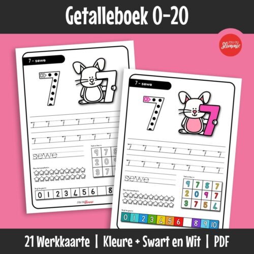 ’n Getalle-werkboek wat leerders help om getalherkenning van 0–20 te oefen.