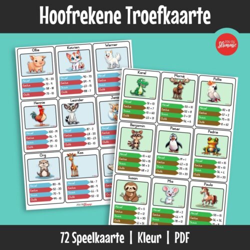 Hierdie troefkaarte-stel maak hoofrekene-oefening meer prettig en prakties. Twee of meer spelers oefen optel, aftrek, maal en deel deur speelgebaseerde groepsaktiwiteite.