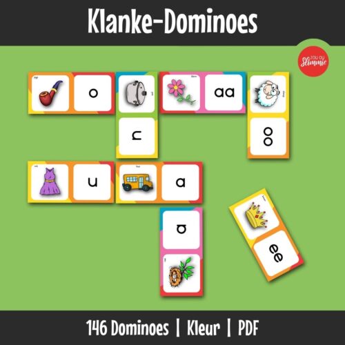 ’n Speletjie wat leerders help om klanke te oefen en woordpatrone te herken deur domino-teëls met mekaar te verbind.