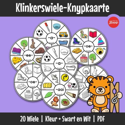 Hierdie klinkerswiele help kinders om klinkers (vokale) en klankgroepe in woorde makliker te herken en te oefen. Hierdie klinkerswiele help kinders om klinkers (vokale) en klankgroepe in woorde makliker te herken en te oefen.