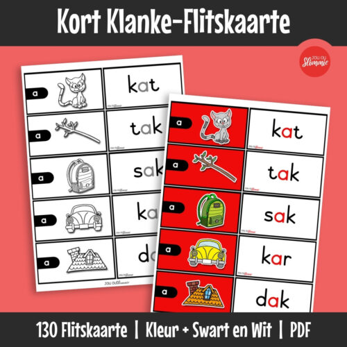 Kort klank-flitskaarte help kinders om vroeë leesvaardighede en woordherkenning stap vir stap te versterk.