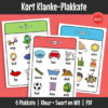 Klankleer-plakkate wat moeilike klankkombinasies visueel ondersteun. Leerders herken en identifiseer kort klanke deur duidelike patroonvoorstelling.