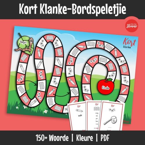 Hierdie is ’n bordspeletjie om woorde met kort klanke deur interaktiewe taalaktiwiteite te oefen. Leerders lees, spel en teken terwyl hulle die speletjiebord gebruik.
