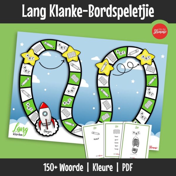 Hierdie is ’n bordspeletjie om woorde met lang klanke deur interaktiewe taalaktiwiteite te oefen. Leerders lees, spel en teken terwyl hulle die speletjiebord gebruik.