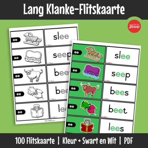 Lang klank-flitskaarte help kinders om vroeë leesvaardighede en woordherkenning stap vir stap te versterk.